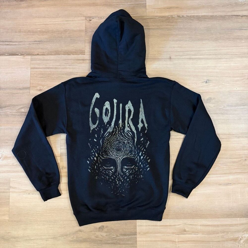 New Gojira Men’s Full Zip Black Double Sided Hoodie Fortitude Faces Graphic Sz S
